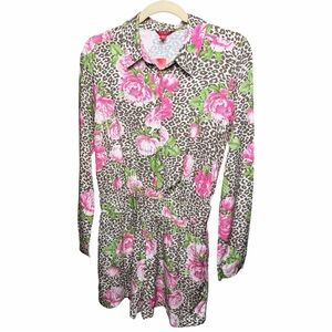 Guess Cheetah Summer Beachy Bloom Romper Button Front & Zip in Sided Polyester S